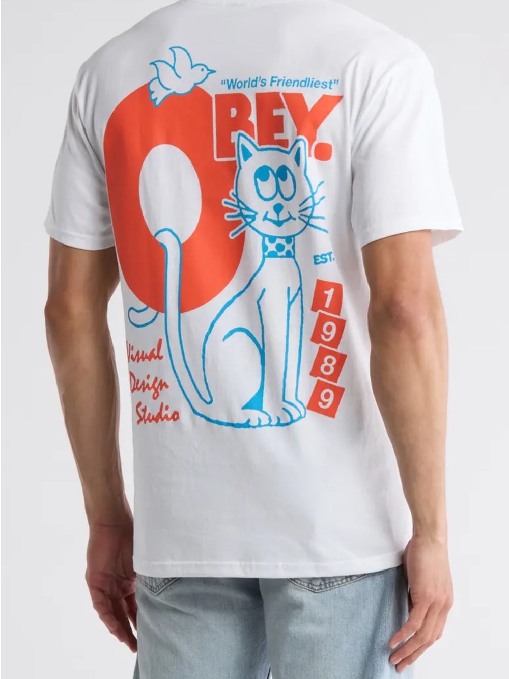 Obey Worlds Friendliest Cat Tee In White Size XL